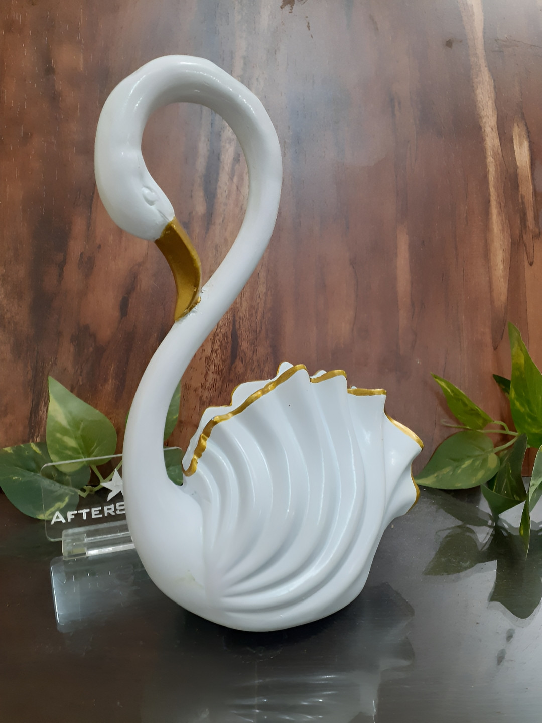 Afterstitch Swan White Polyresin Glossy Living Room Medium Showpiece -