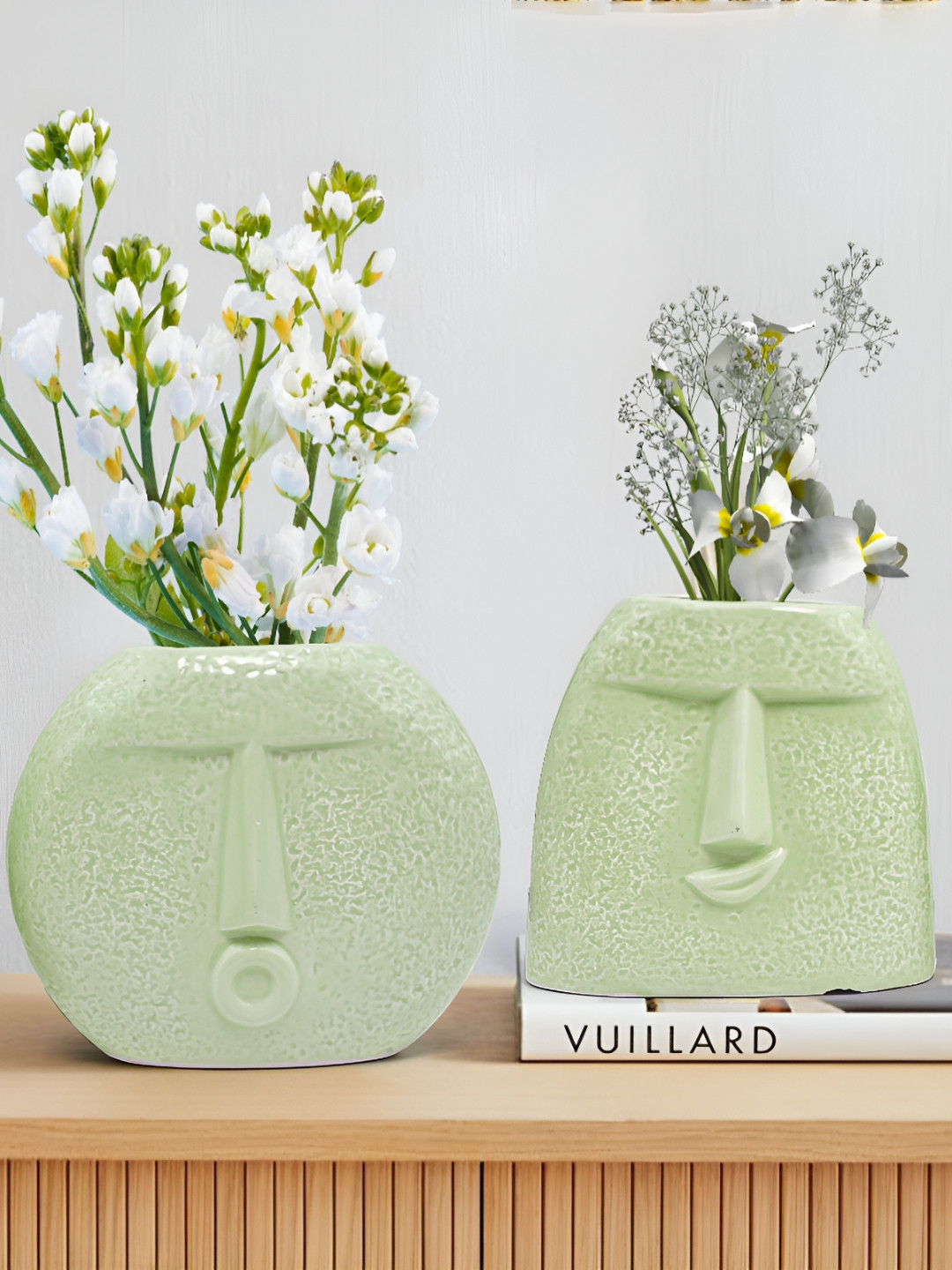 Amoorcart 2-Pcs Green Face Blow Kiss Ceramic FlowerVases