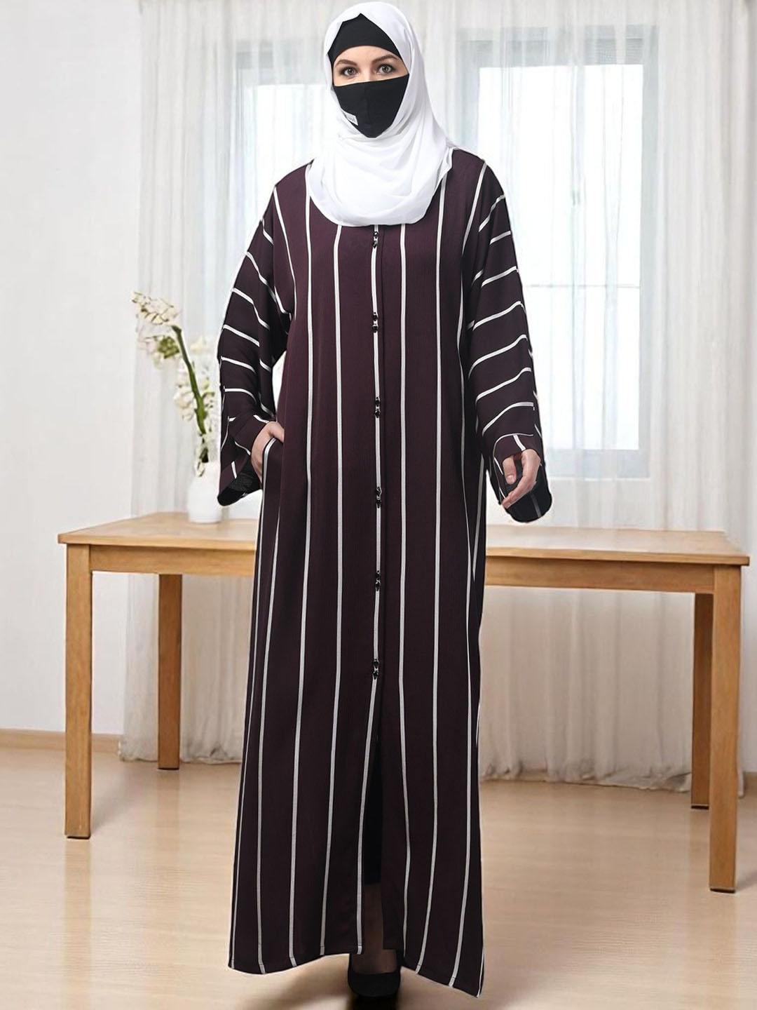 BASHARIYA Striped & Modern Grace Front Open Abaya Burqas