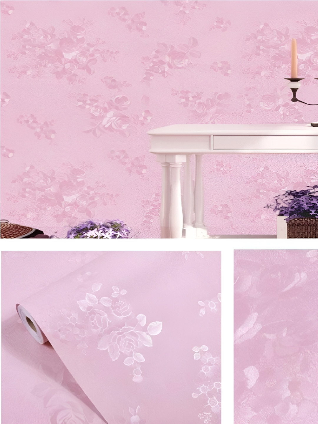 INDIAN ROYALS White & Pink Printed Flower Design Home Dcor Waterproof Wallpaper
