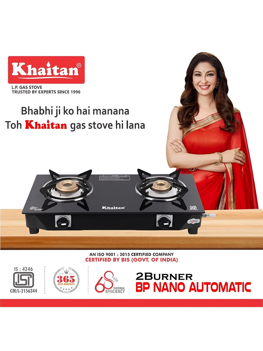 Khaitan Black Glass 2 Burners Automatic LPG Gas Stove