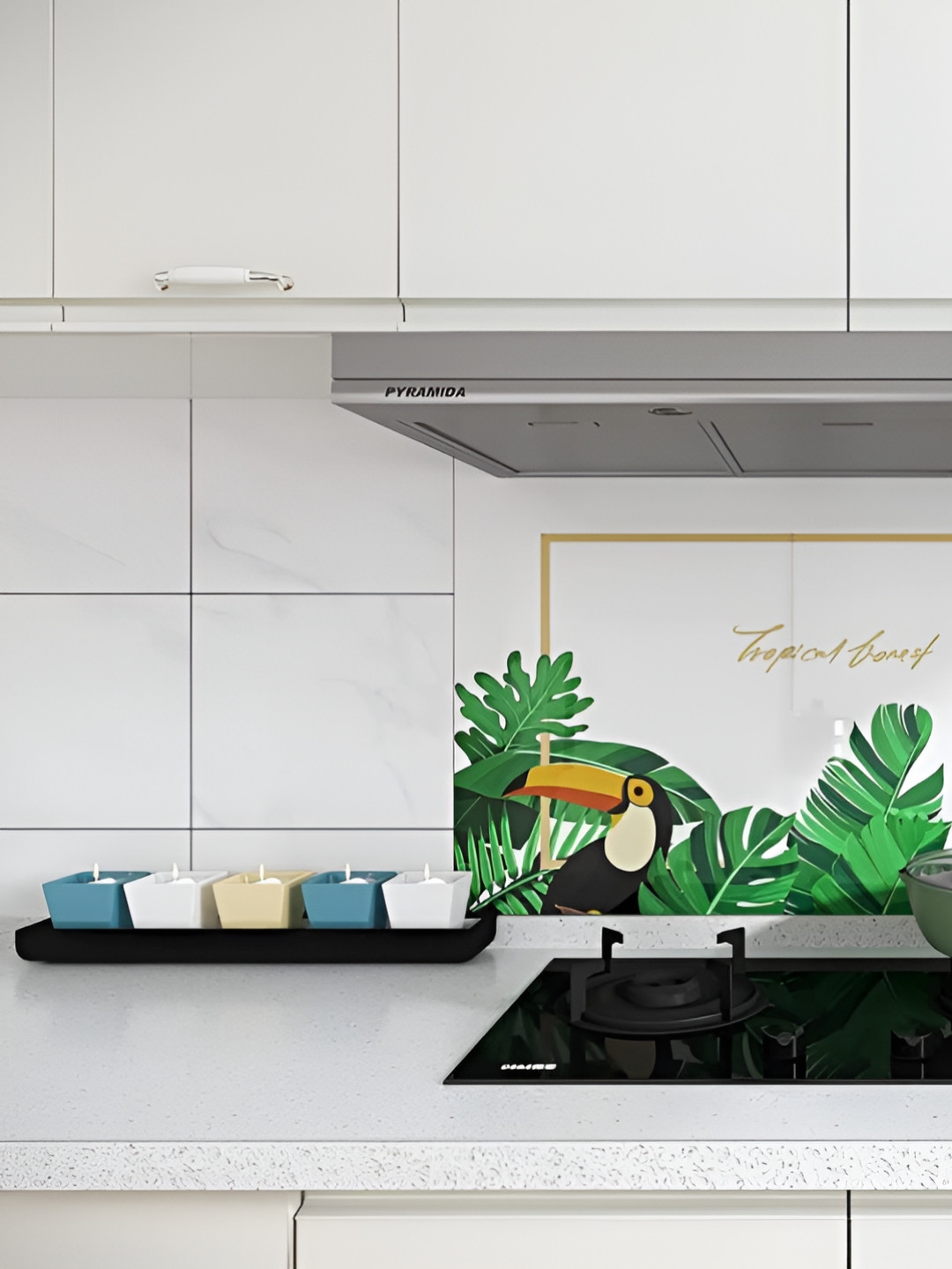 INDIAN ROYALS White & Green Printed Leaves Design Waterproof Wall Sticker