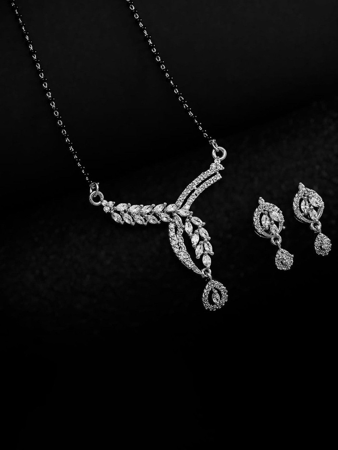 Anouk Women Gold Plated Cubic Zirconia Stone Studded Mangalsutra With Earrings