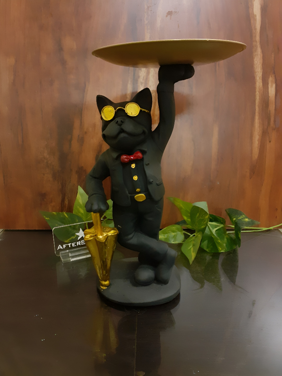 Afterstitch Bull Dog with Serving Tray Black Polyresin Natural Living Room Medium Showpiece -