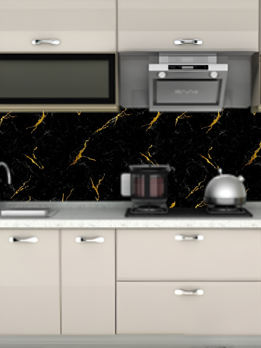 INDIAN ROYALS Black & Yellow Marble Printed Self-Adhesive & Durable Wall Sticker