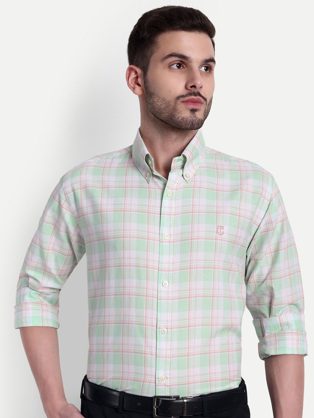 The Collared Tartan Checked Button-Down Collar Cotton Casual Shirt