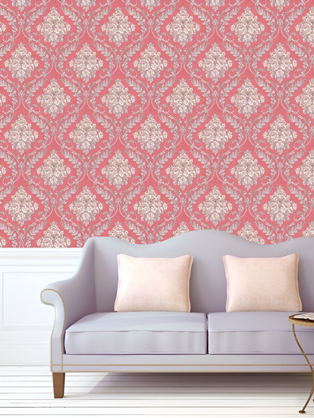 INDIAN ROYALS Pink Damask Printed Self-Adhesive Wall Sticker
