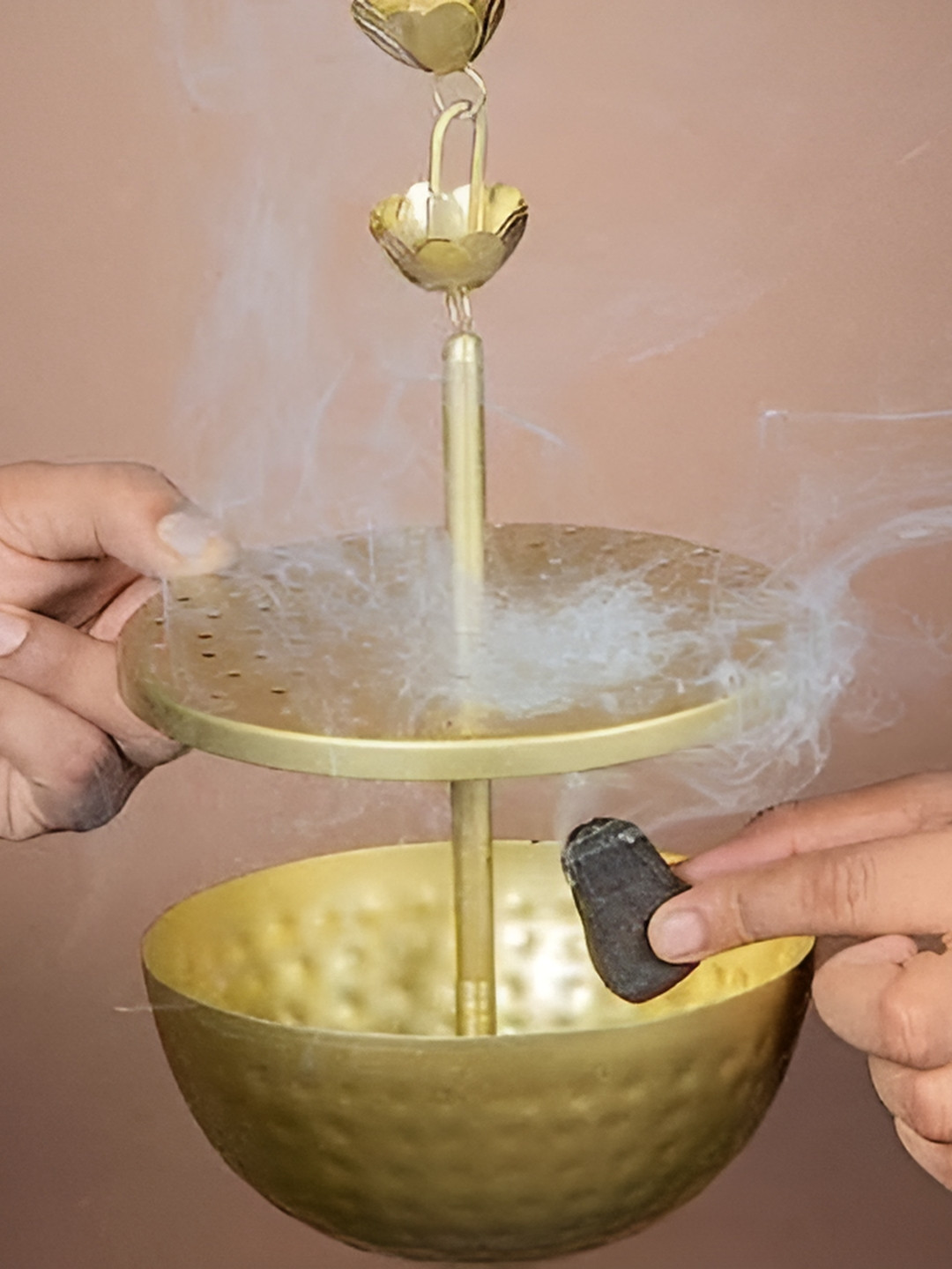 Extreme Karigari Yellow Textured Metal Hanging Incense Stick Holder