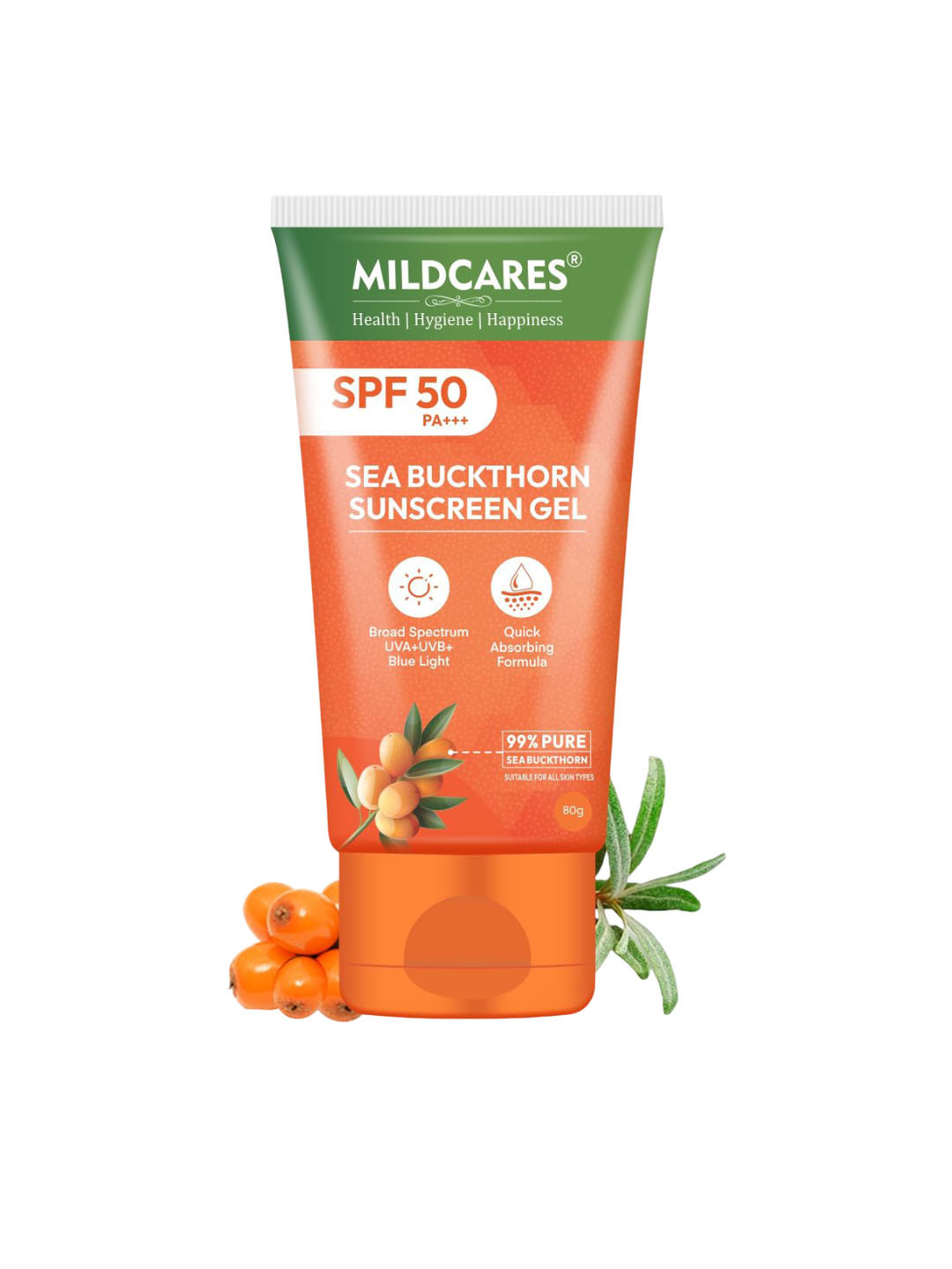 MILDCARES Sea Buckthorn SPF 50 PA+++ Face Sunscreen Aqua Gel - 80 ml