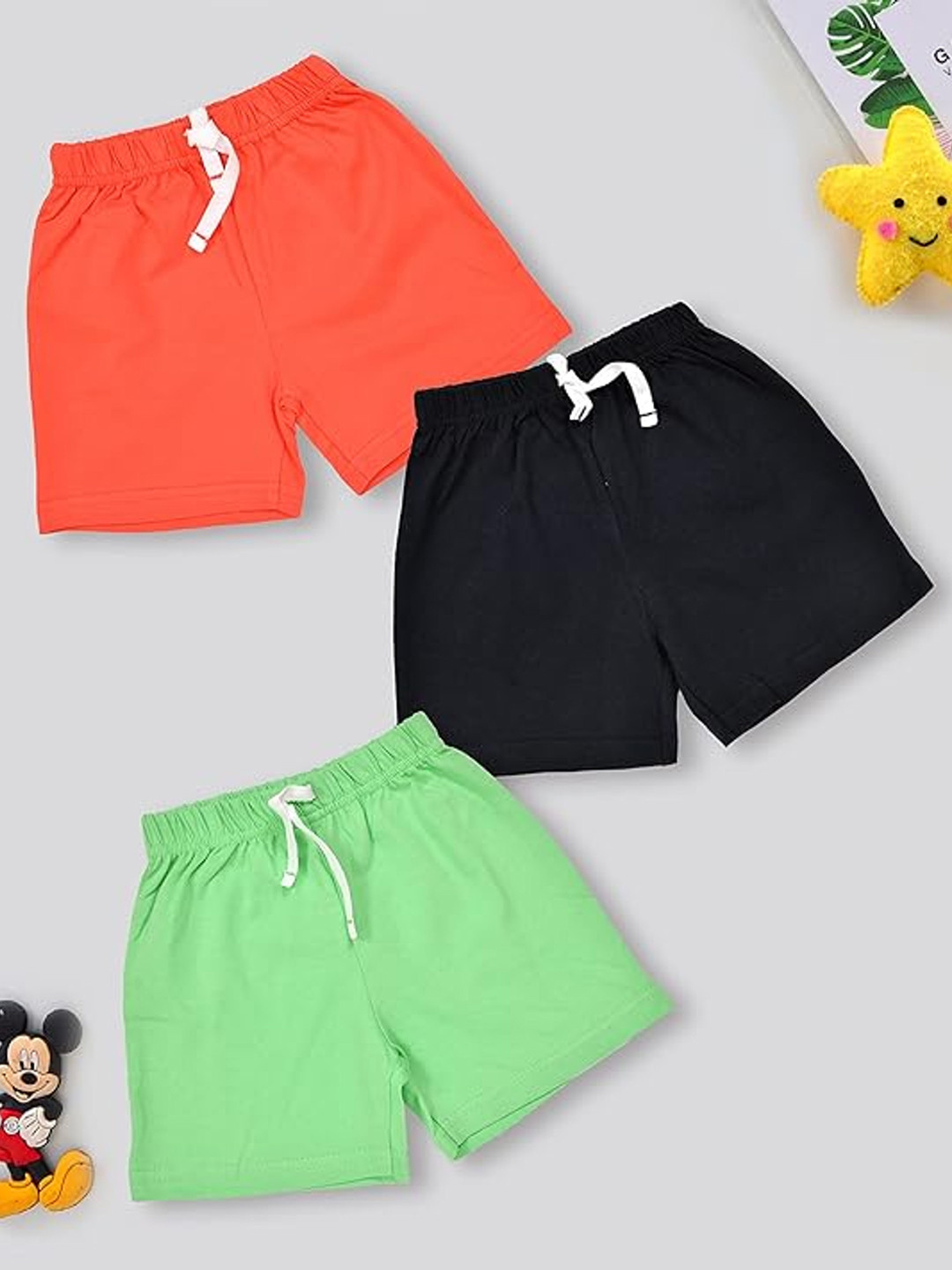 ANGAAKAR CLOTHINGS Kids Pack Of 3 Cotton Mid-Rise Shorts