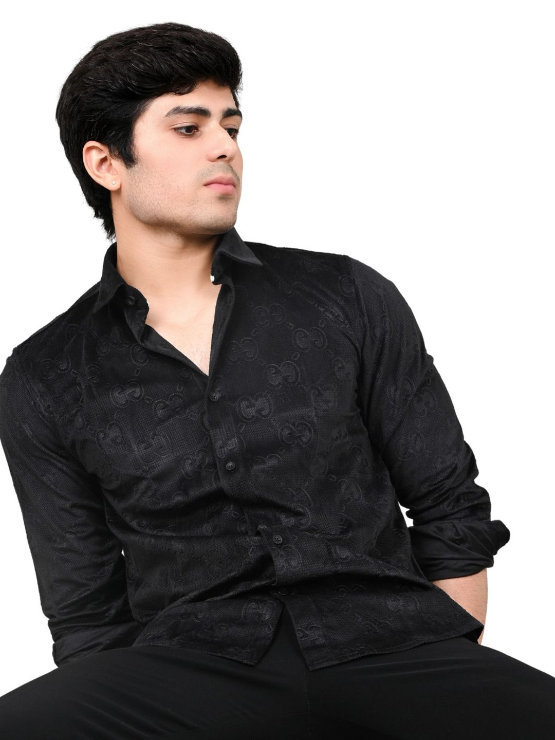 Suture Craft Textured Standard Cutaway Collar Long Sleeves Slim Fit Silk Casual Shirt