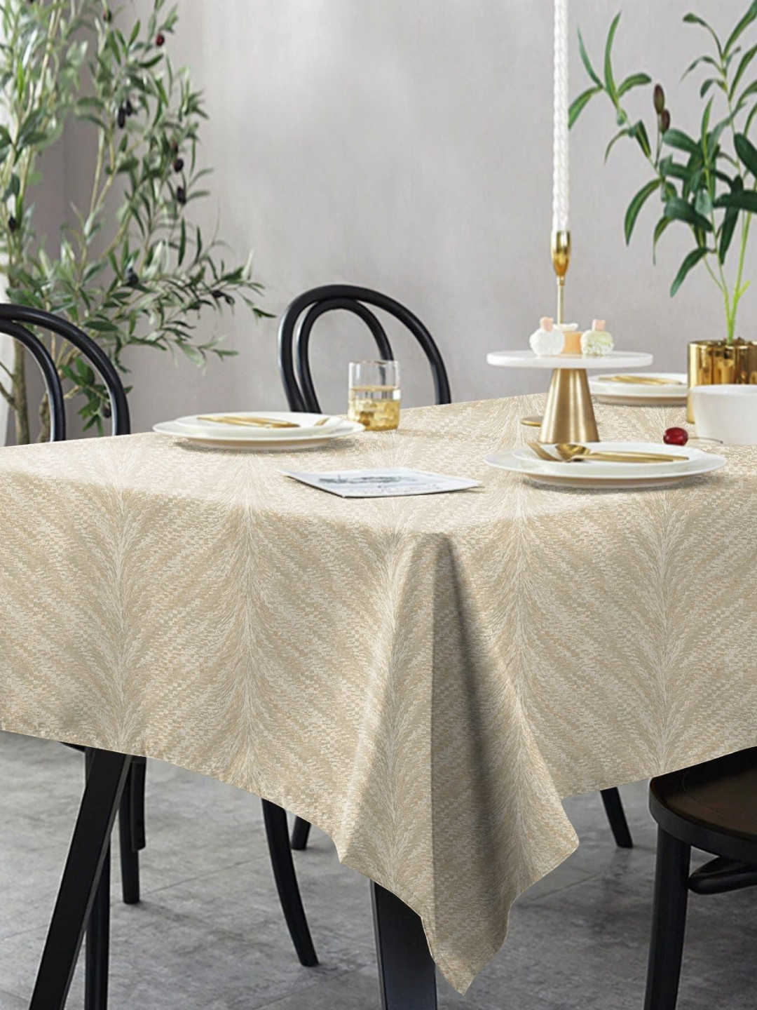 Aura Premium Luxor Tan 6-Seater Cotton Table Cover - 52x72 Inches