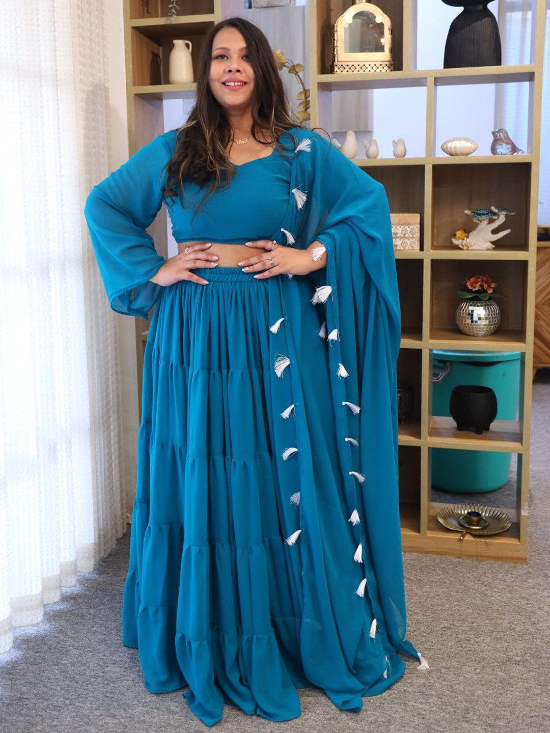 Swadeshi Shringaar Women Blue Heaven Georgette Lehenga Set