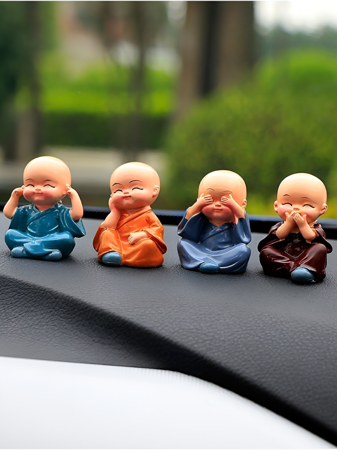 Afterstitch Baby Hat Monk Buddha Cream Polyresin Matte Living Room Set of 4 Tiny Showpieces -