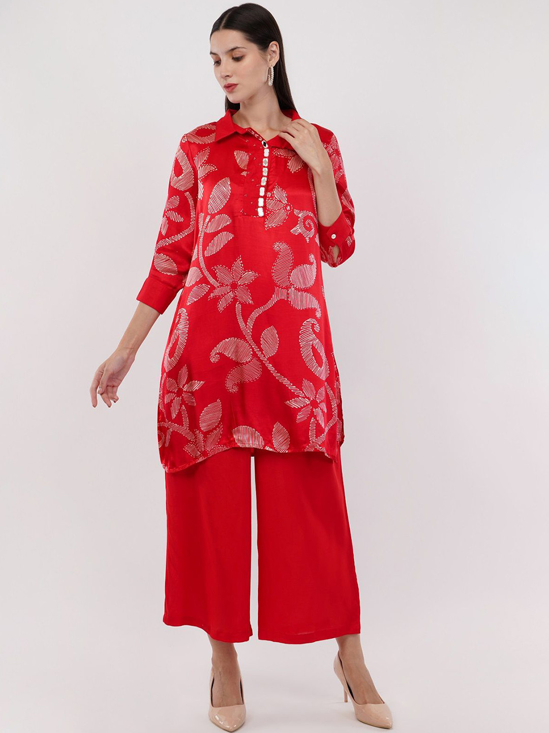 dhartii Summer Garden Printed Gaji-Silk Tunic With Palazzo Co-Ords