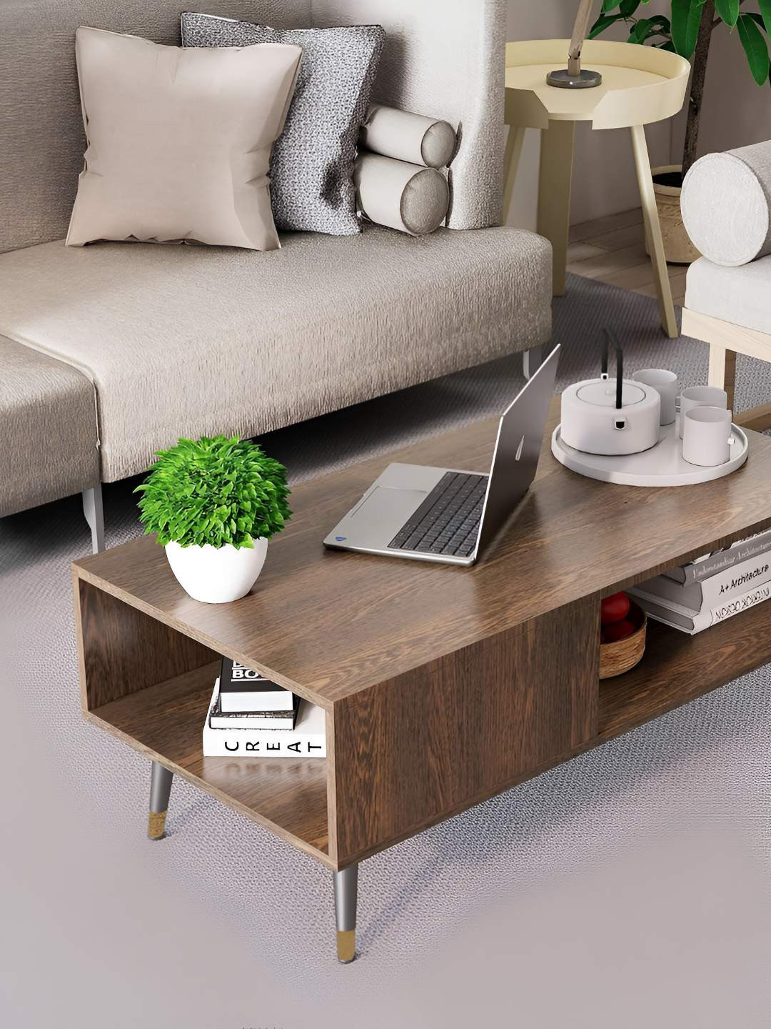 HEXA RED Brown Wooden Rectangular Coffee Table