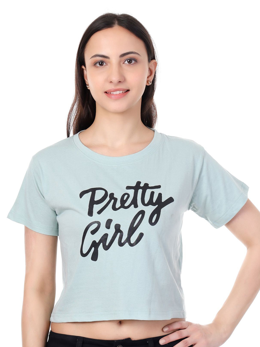 LOVO Kids Girls Typography Printed Round Neck Cotton Crop Tshirts