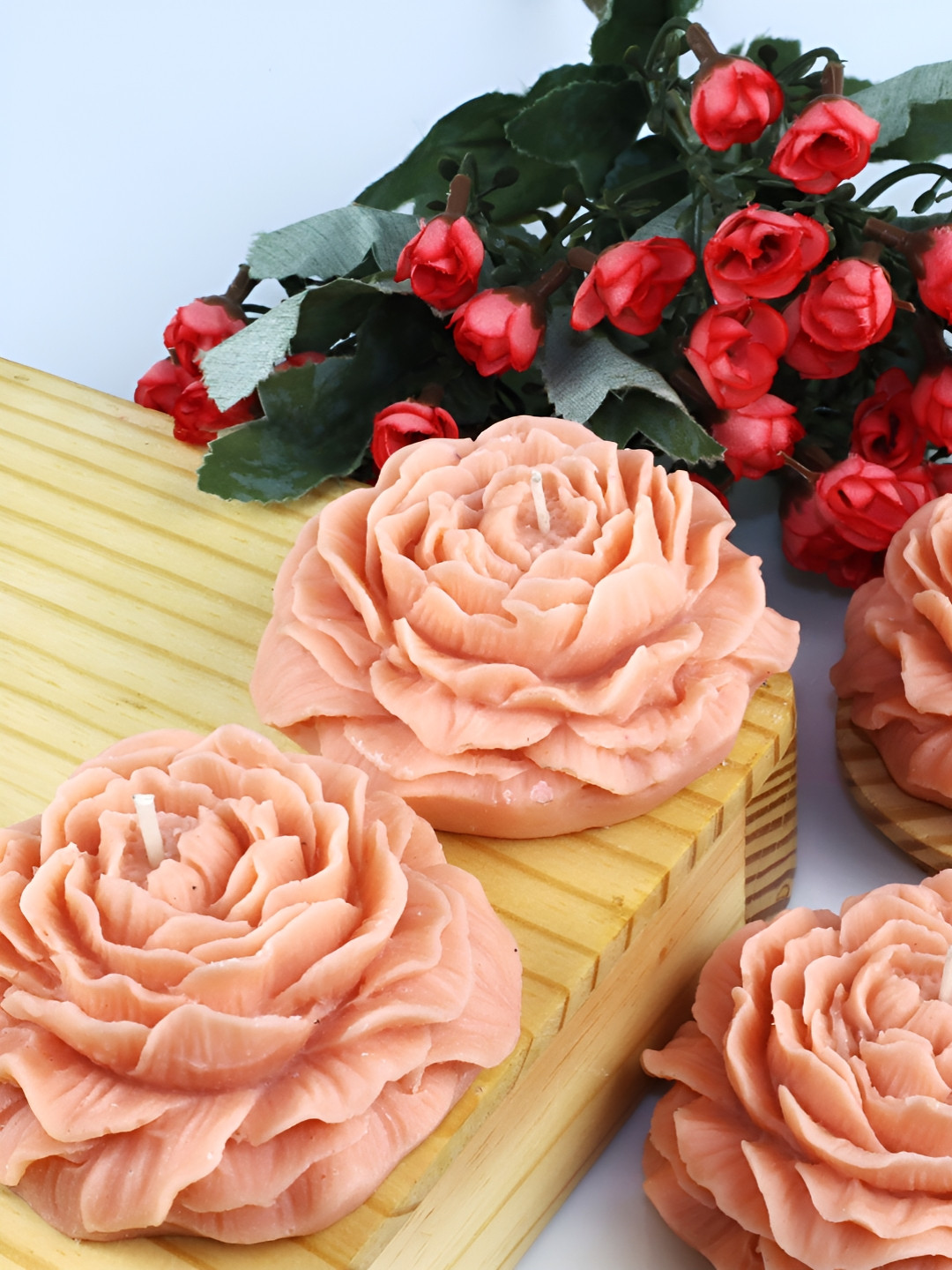 Shraddha Creation Peony Brown Colors Home Decor 4Pcs Scented Solid Pillar Candles