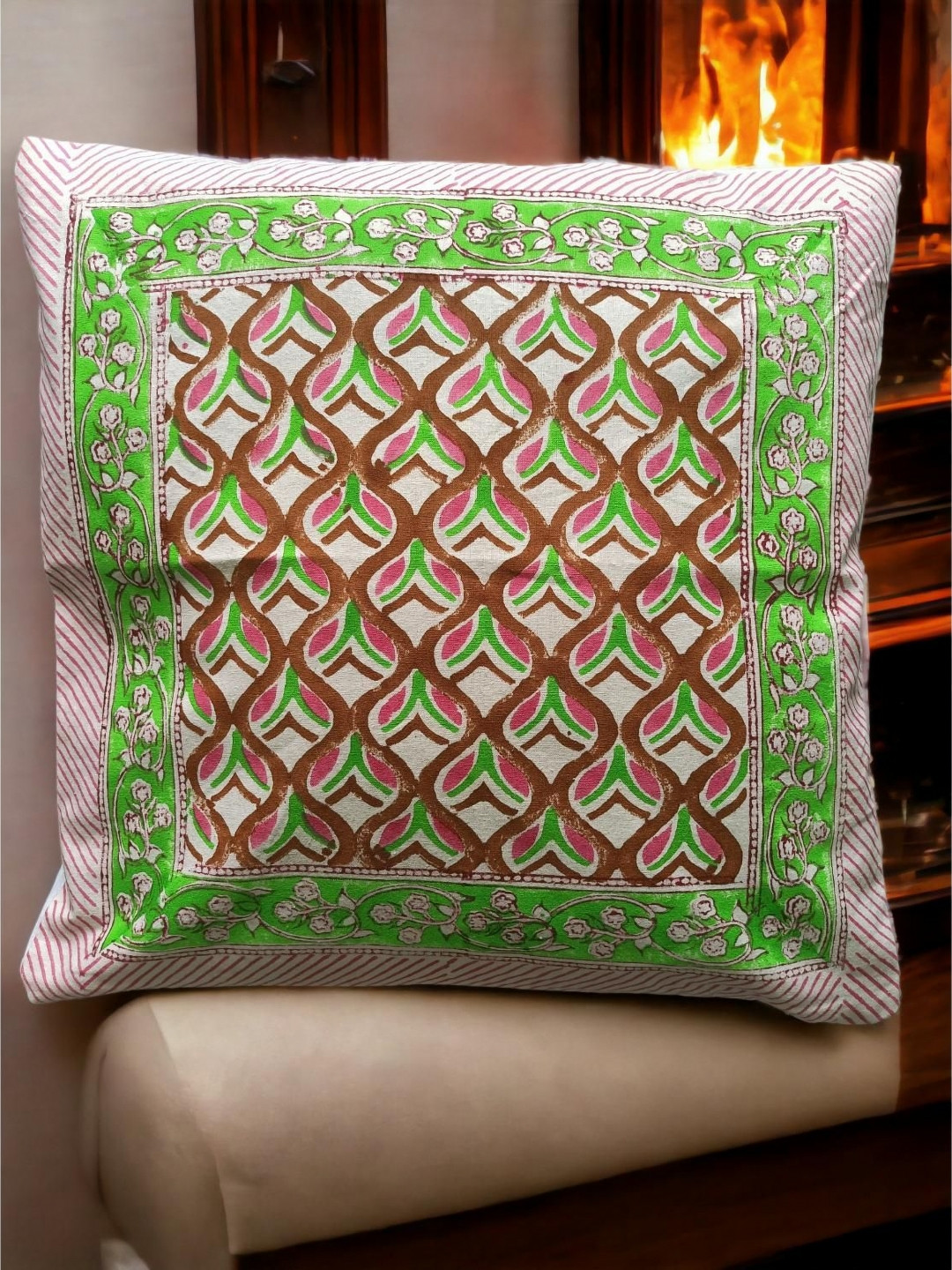 Fabric Venue White & Pink Pack of 5 Ethnic Motifs Square Cushion Covers