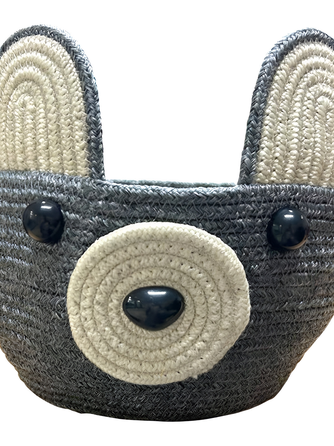 ARIYA Kids Grey & White Rope Bear Face Reusable Storage Basket