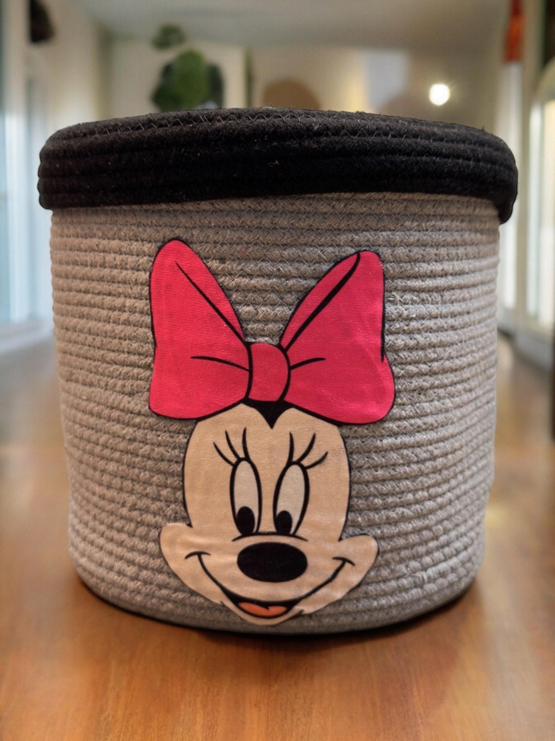 Dolce Casa Grey & Black Textured Rope Laundry Bag With Lid