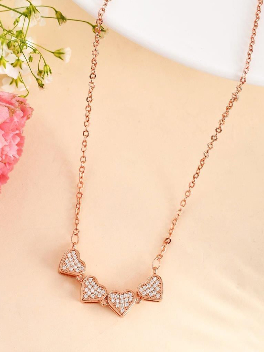 DIVASTRI Stainless Steel Gold-Plated American Diamond Studded Foldable Pendant With Chain