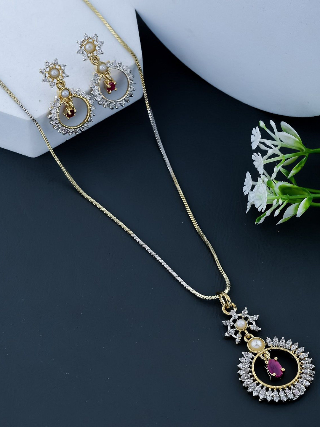 Anouk Dual-Plated Ruby Stone-Studded Jewellery Set