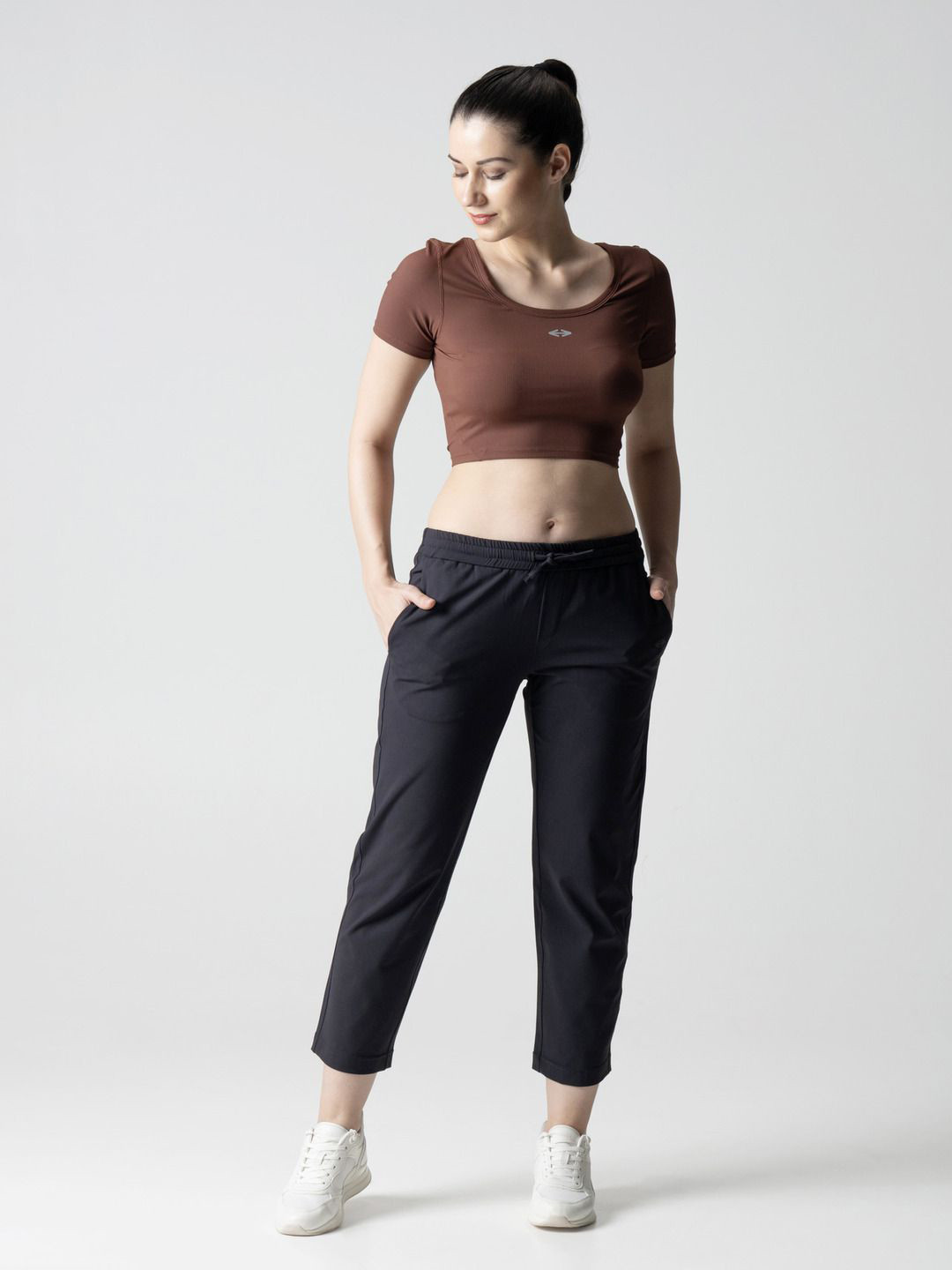 STRCH Women Solid Regular Sleeves BoatFlex Crop Top