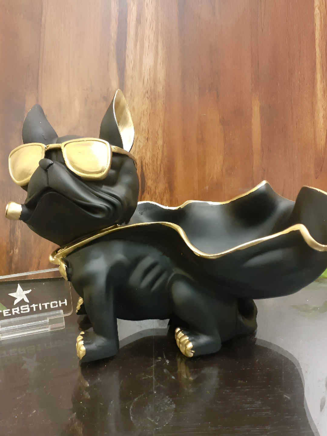 Afterstitch Flying Dog Black Polyresin Glossy Living Room Medium Showpiece -