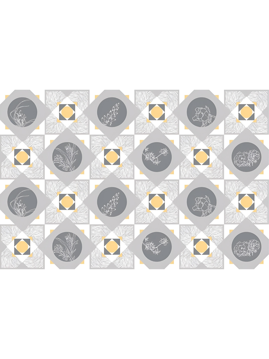 INDIAN ROYALS White & Grey Printed Round & Square Kitchen Oil & Rust Proof Wallpaper