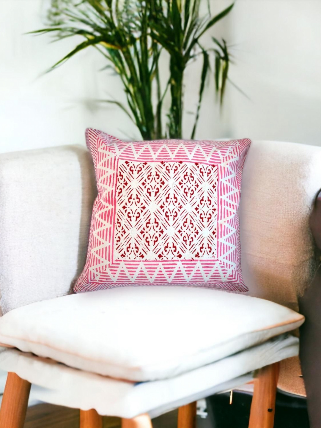Fabric Venue Pink & White Set of 5 Ethnic Motifs Square Cushion Covers