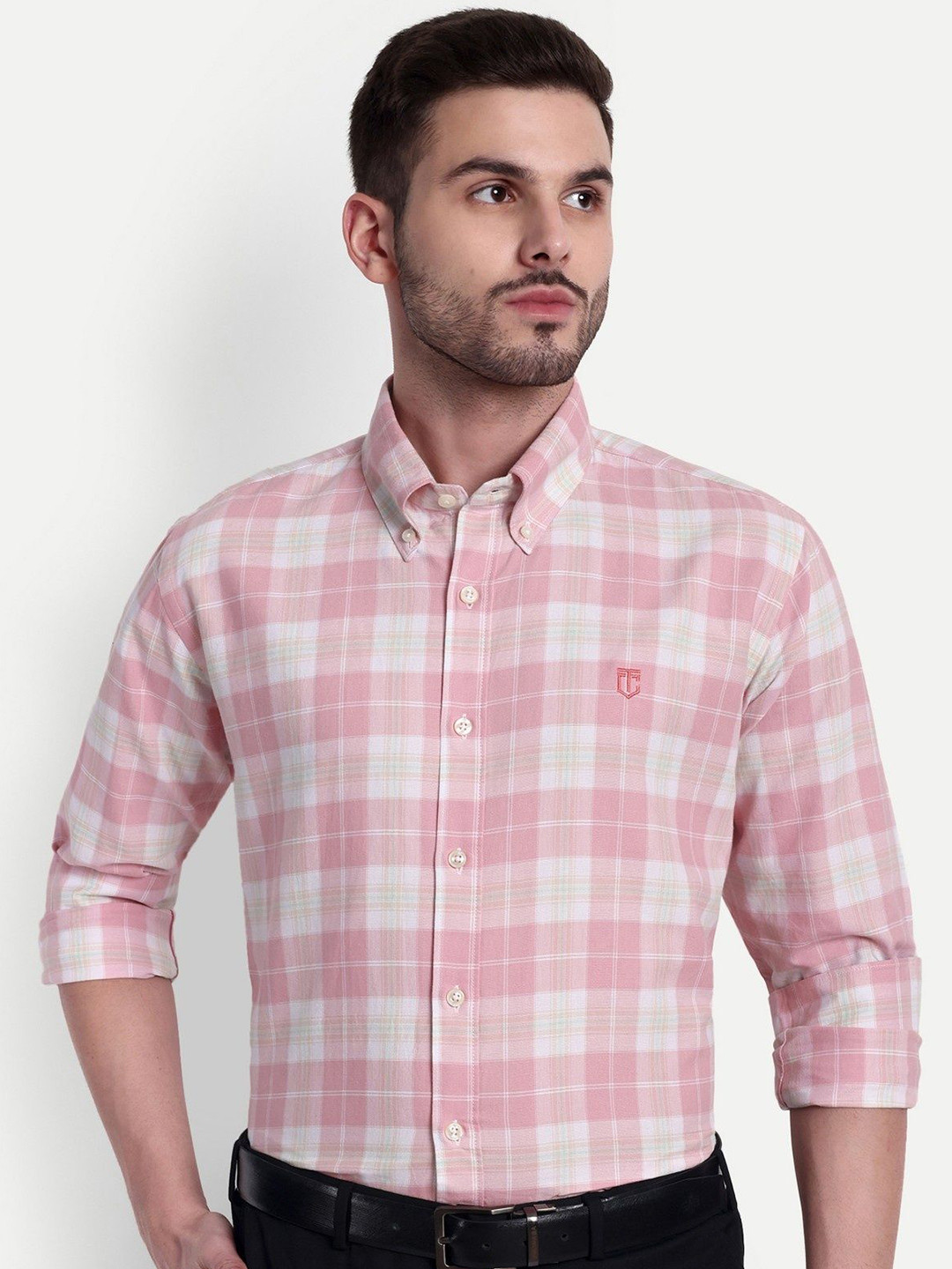 The Collared Checked Button-Down Collar Cotton Casual Shirt
