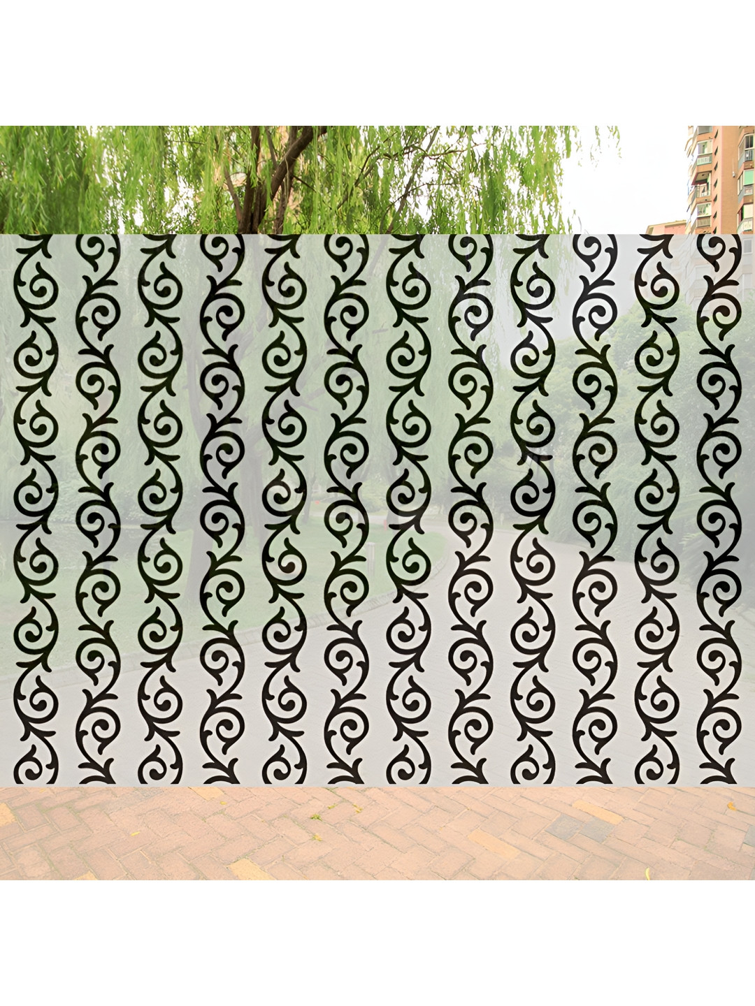 INDIAN ROYALS Black Floral Printed Self Adhesive Peel & Stick Window Sticker