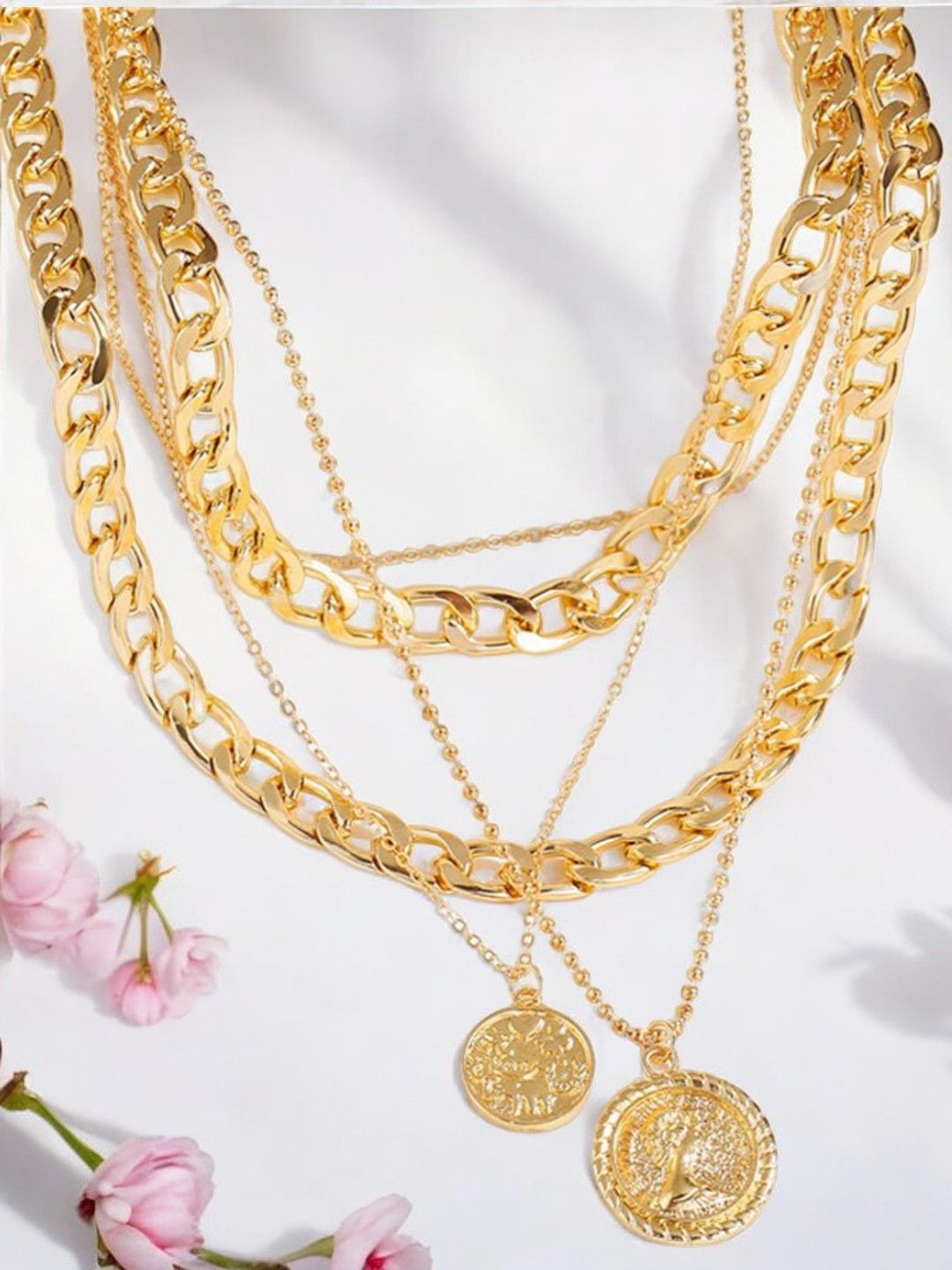 DressBerry Layered Multi Layer Multi Strand Coin Charm Link Chain Necklace