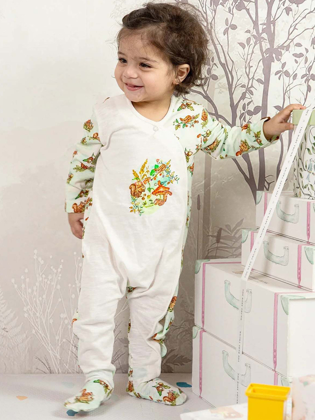 THE BABY TRUNK Kids Infant Squirrel Print Organic Cotton Romper