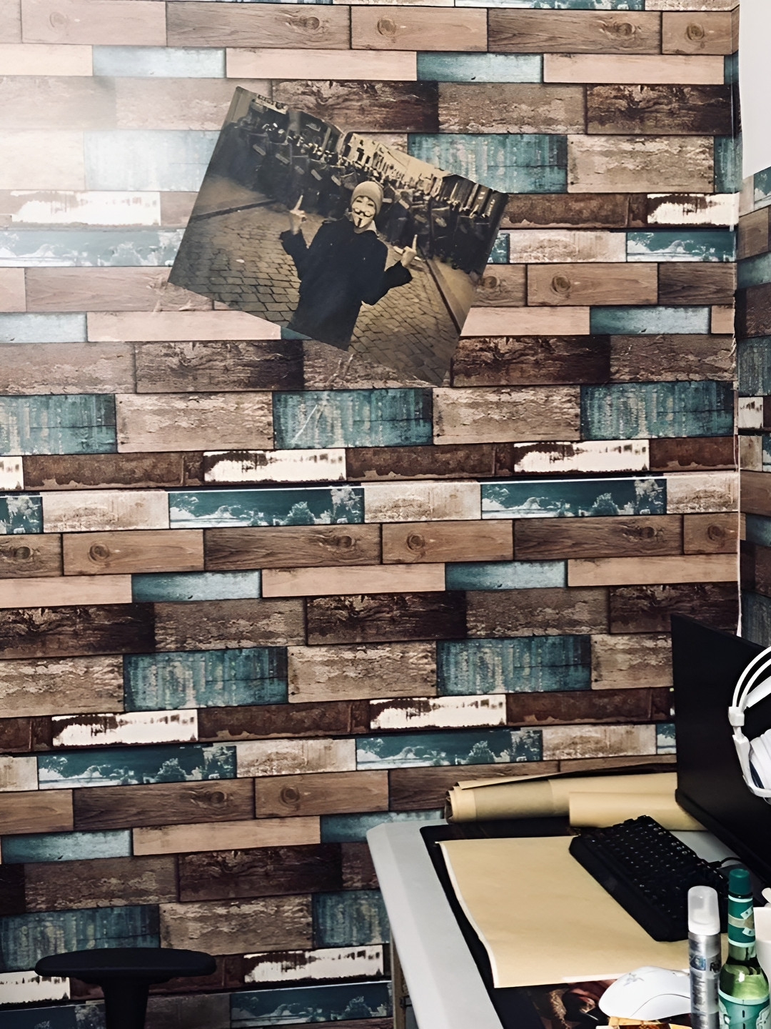 INDIAN ROYALS Brown & Grey Printed Wood Strips Peel & Stick  Waterproof Wallpaper