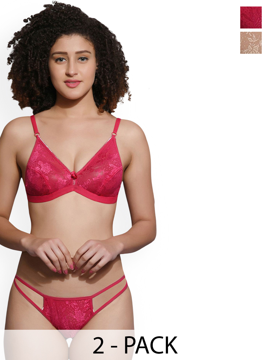 Love Maker Pack Of 2 Self Design Non Padded LingerieSet