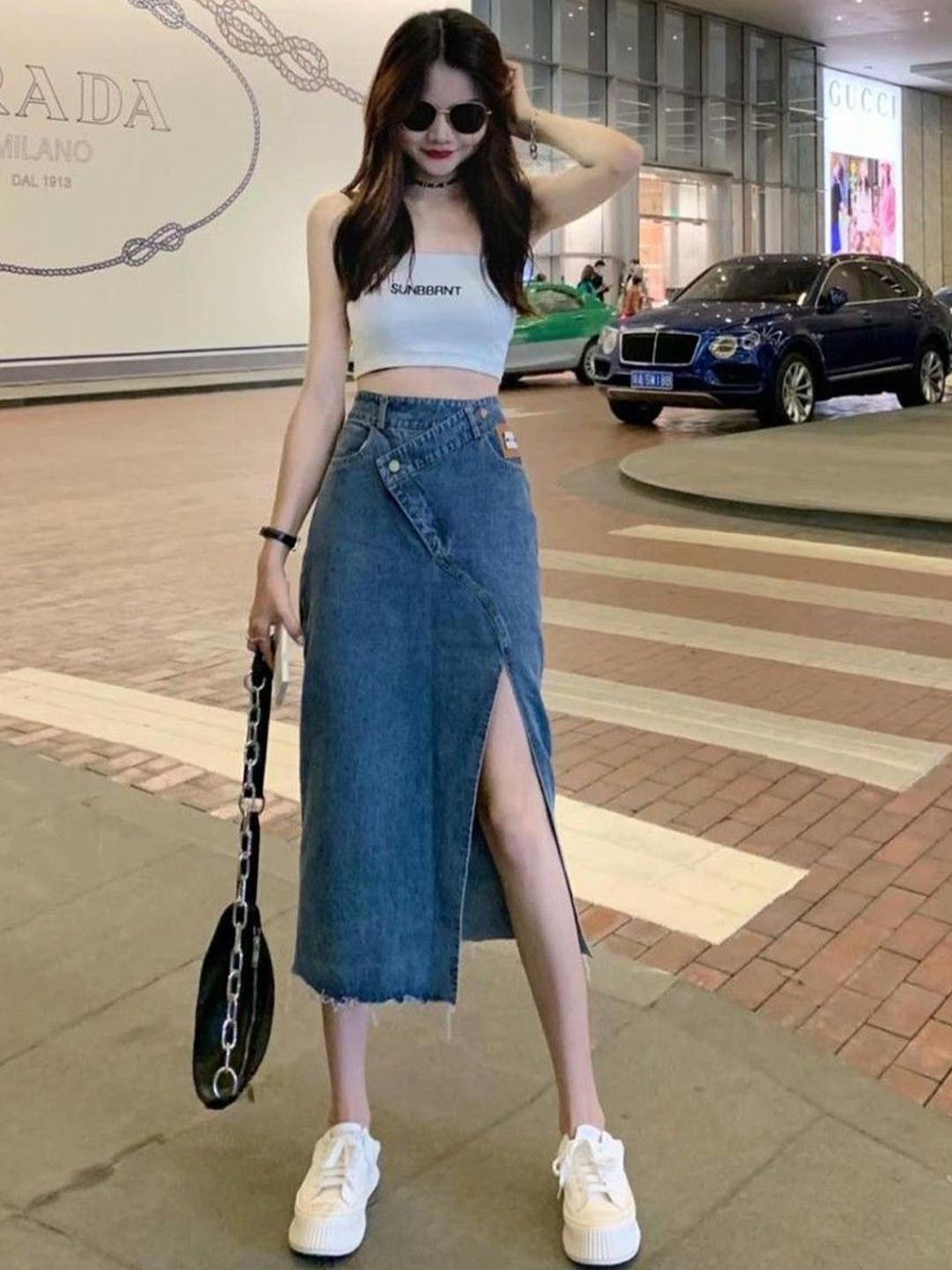 The Roadster Lifestyle Co Asymmetrical Midi Skirt With Side Slit