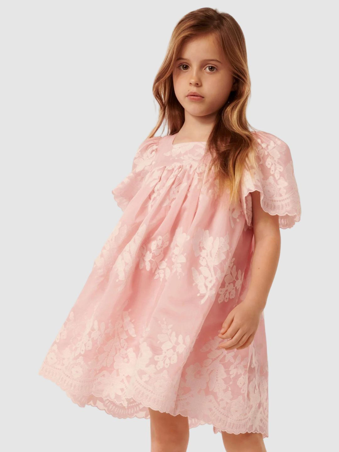 Forever New Girls Floral Embroidered Flutter Sleeve Empire Dress