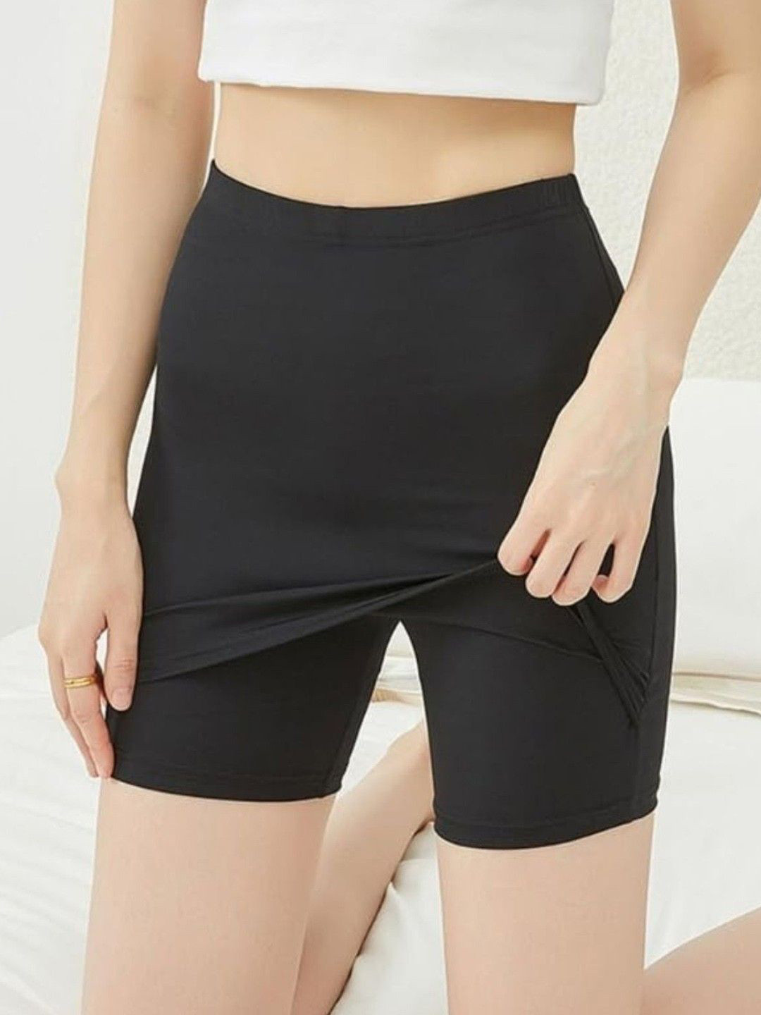 Sizi Women High Rise Double-Layer Front Crotch Safety Shorts