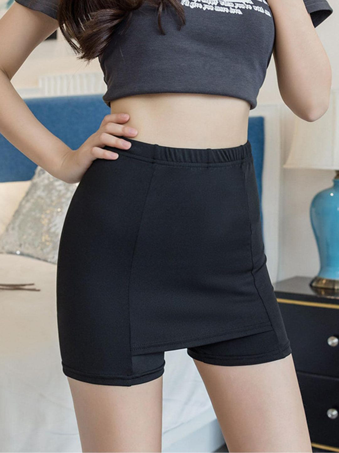 Sizi Women High Rise Double-Layer Front Crotch Safety Shorts