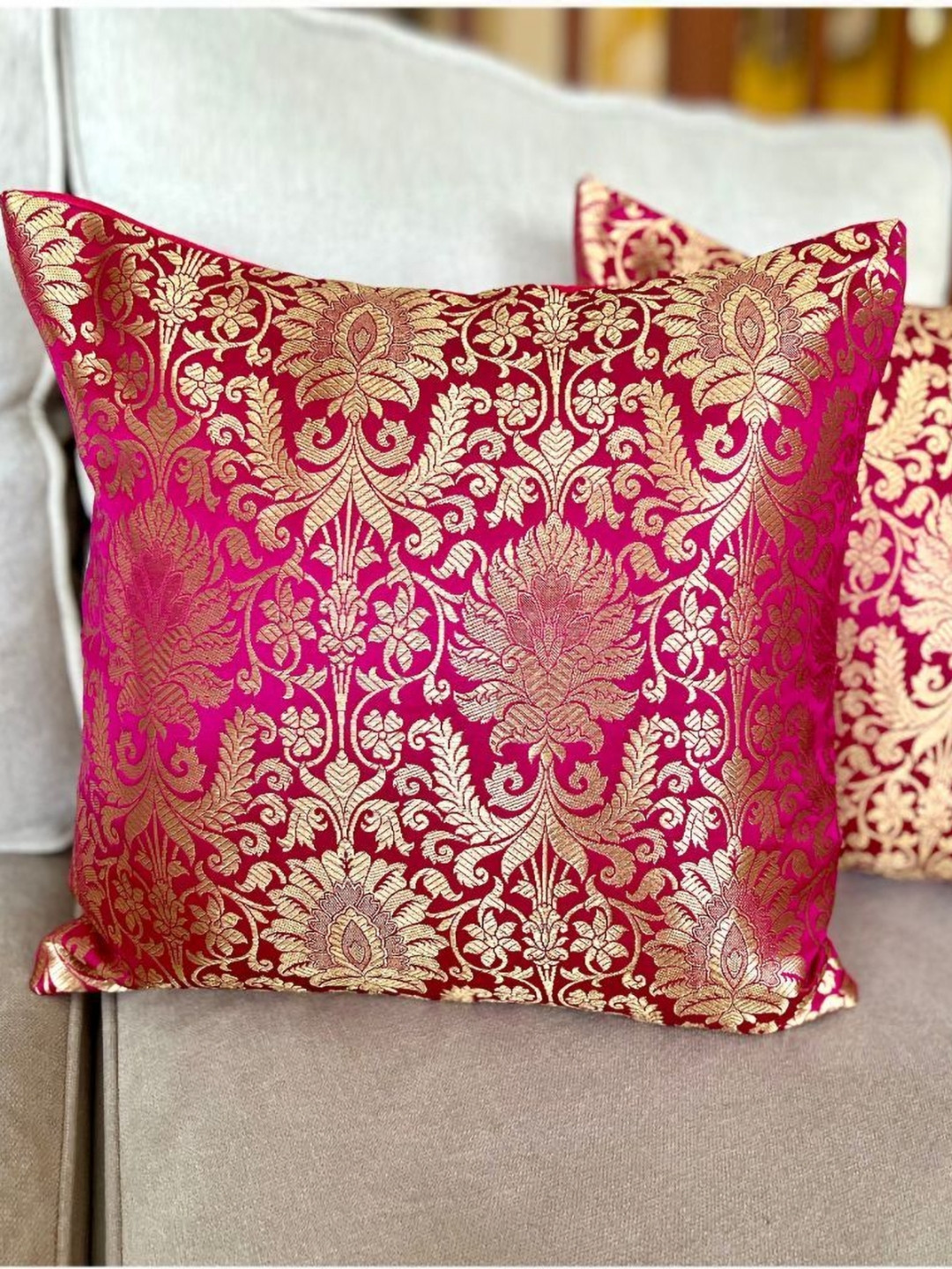PILOVILO Pink & Gold-Toned Set of 2 Ethnic Motifs Square Cushion Covers