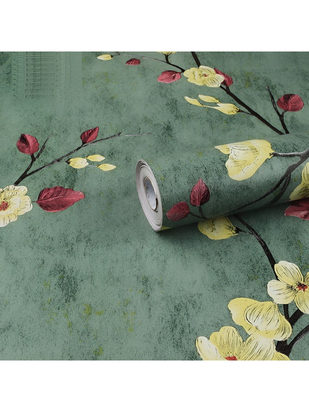 INDIAN ROYALS Yellow & Green Floral Printed Self-Adhesive & Durable Wall Sticker