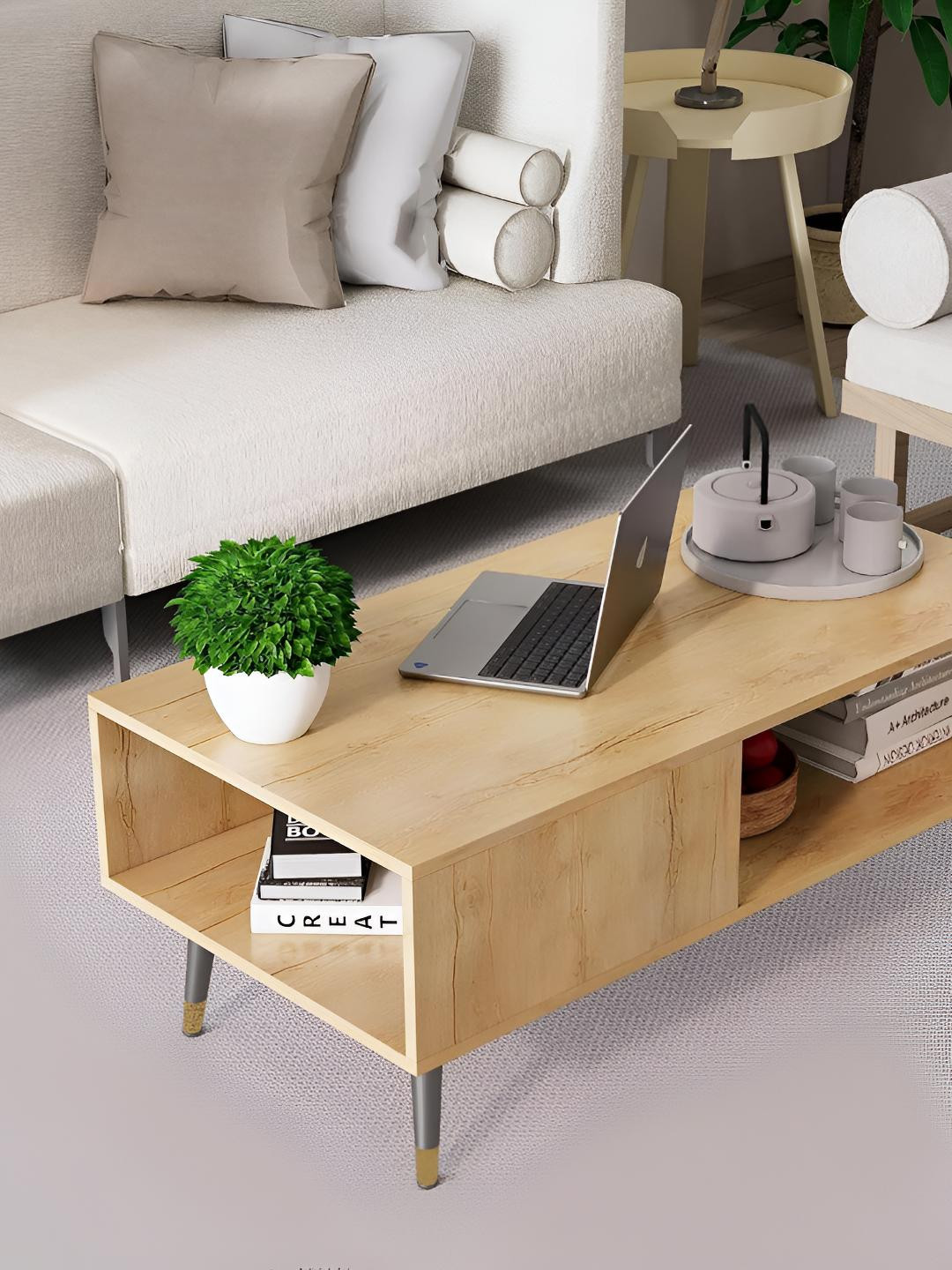 HEXA RED Beige Wooden Rectangular Coffee Table