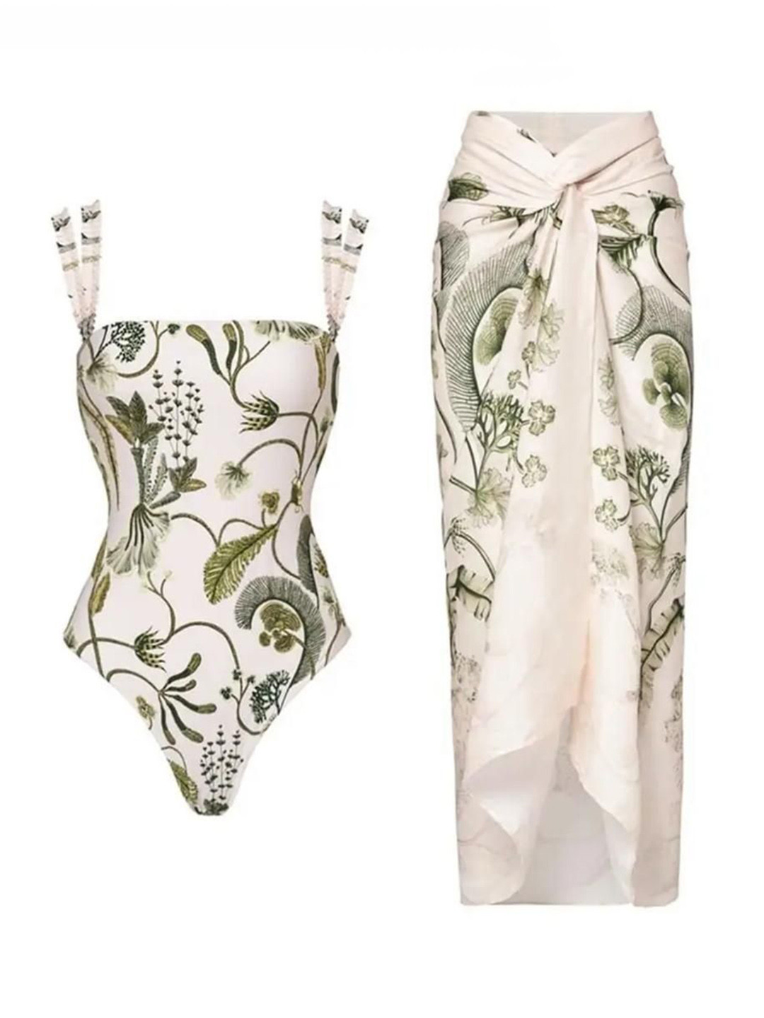 Miss Mosa By Akanksha  White Aralia Swimsuit With Sarong