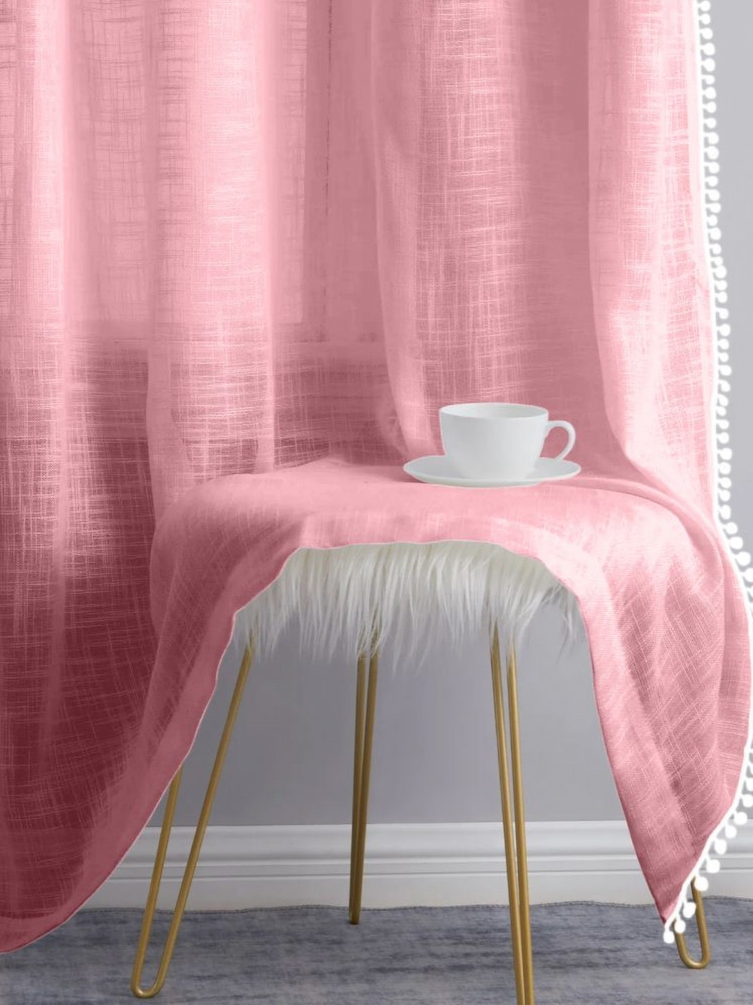 THE LINEN COMPANY Pink & White Pack Of 2 Sheer Door Curtain