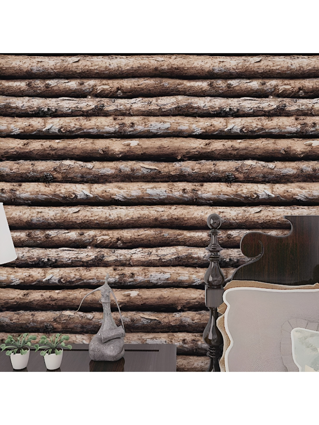 INDIAN ROYALS Brown Wooden Bamboo Tree Printed Self-Adhesive Wall Sticker