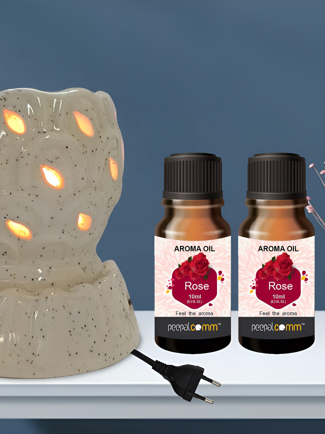 PEEPALCOMM 3Pcs White Electric Leaf Round Diffuser With Rose Aroma Oils - 10ml Each