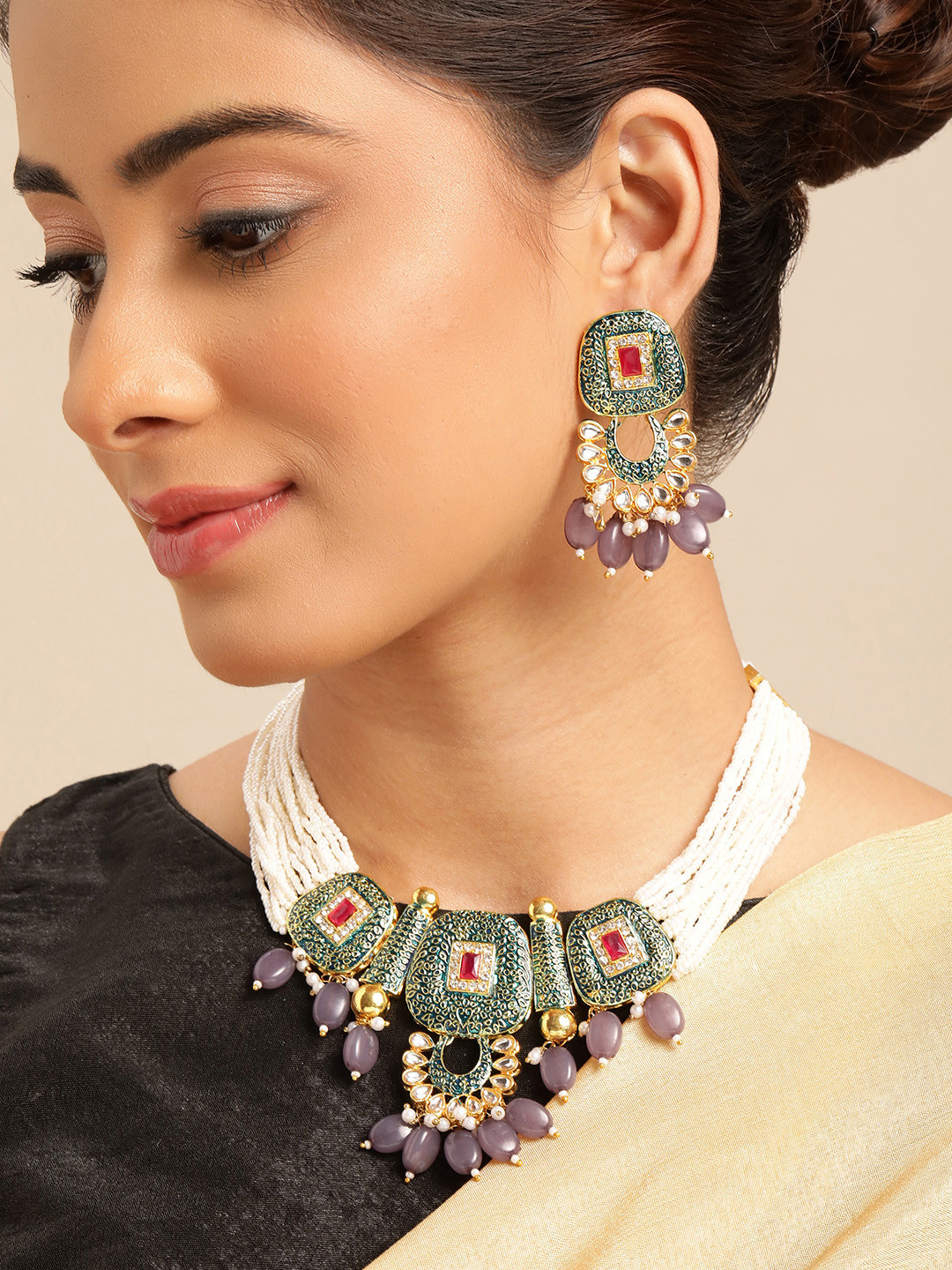 Anouk Gold-Plated American Diamond Layered Jewellery Set