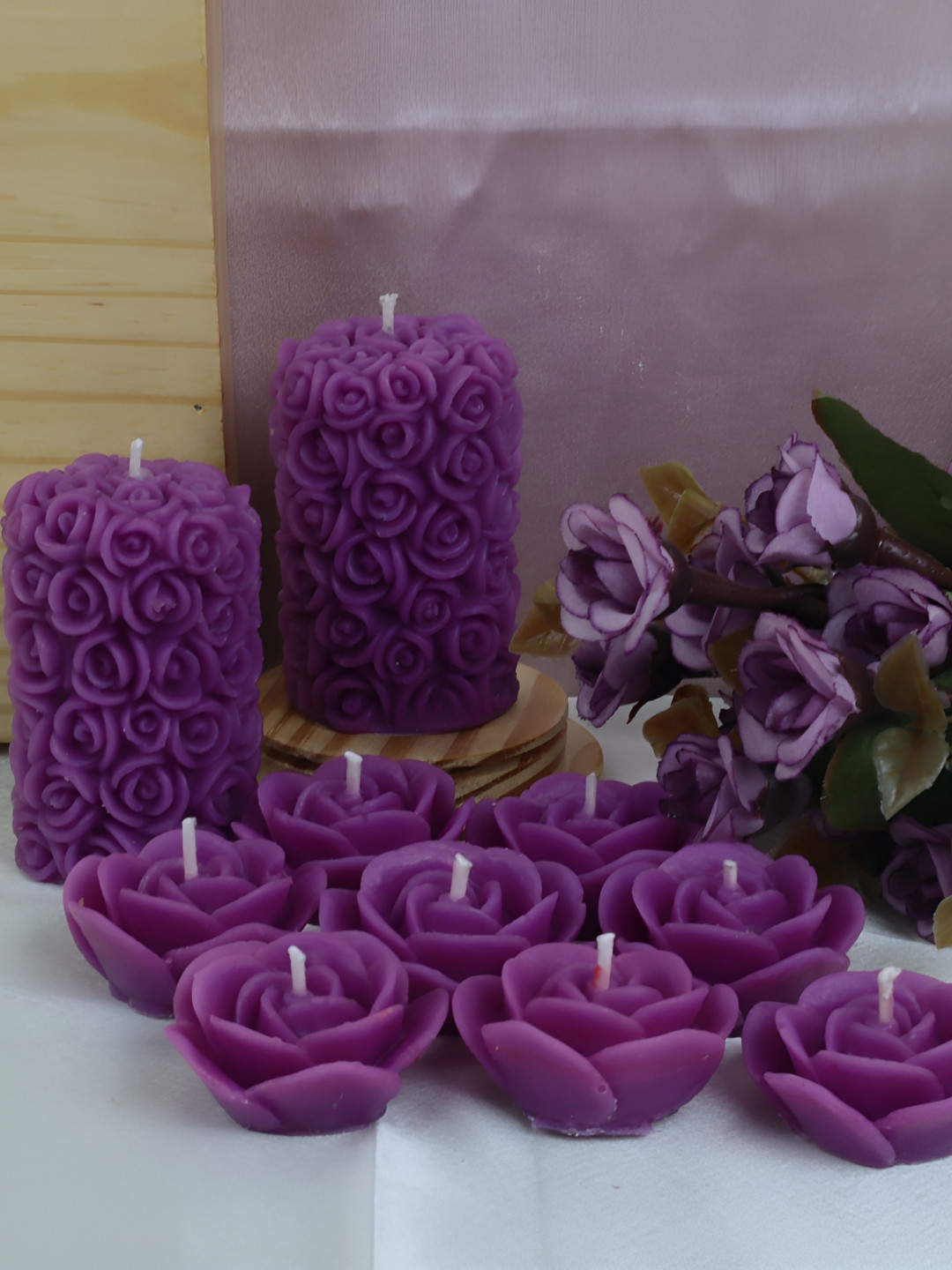 Shraddha Creation Floating Home Decor 10Pcs Coconut Vanilla Solid Pillar Candles